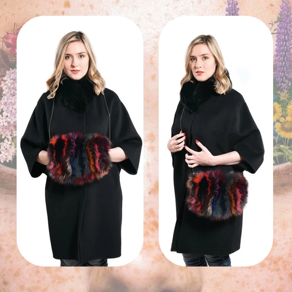 nwt 🆕🎉 volare new york multicolor genuine fox fur muffler crossbody bag